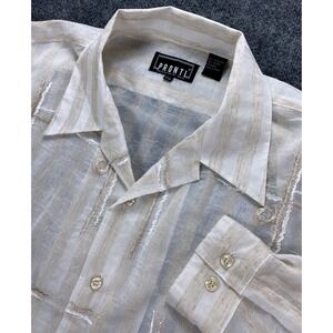 Pronti Collection by Phita XXL Mens Beige Sheer Embroidered Long‎ Sleeve Shirt